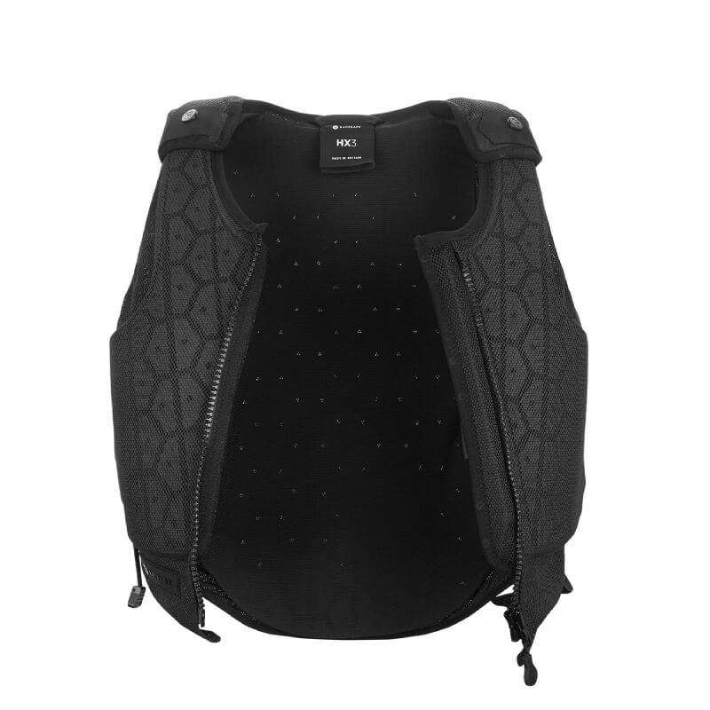 Racesafe HX3 Young Rider Body Protector in black with front zipper fastening.
