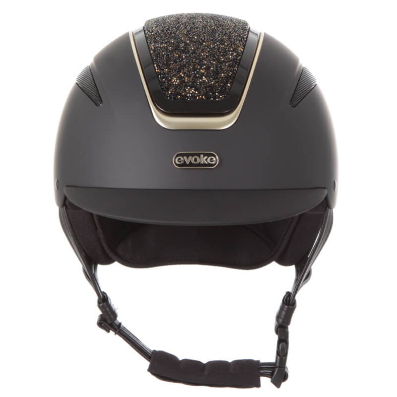 Evoke Callisto Classic Peak Black/Gold Crystal Equestrian Riding Helmet-Pet n Pony-Evoke