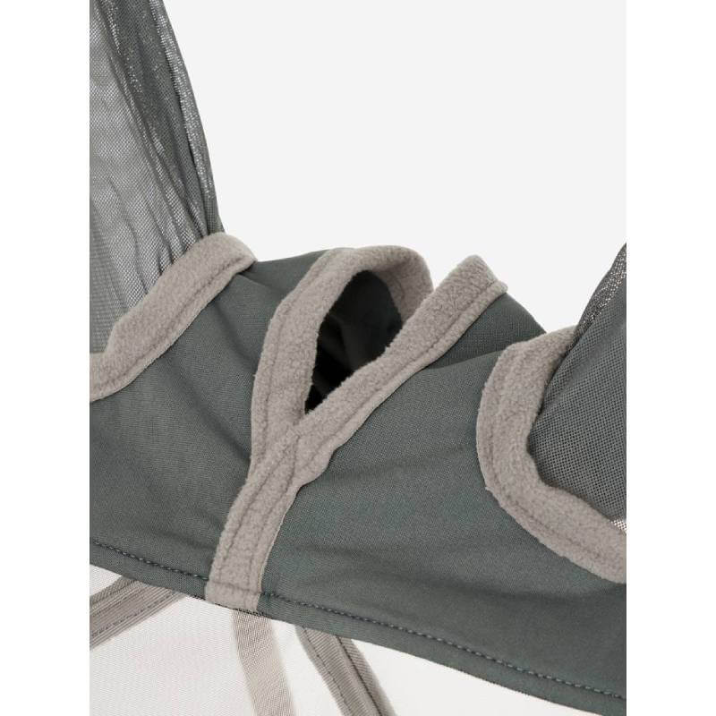 Close-up of LeMieux Armourshield Pro Half Fly Mask Grey with UV mesh and padded trim.
