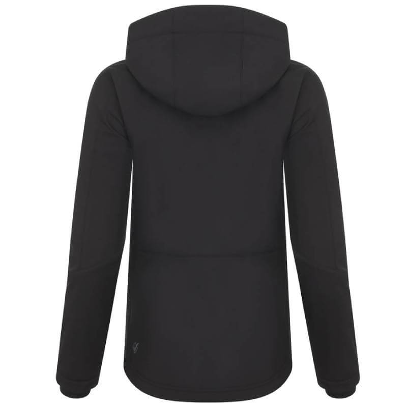 Back view of the LeMieux Celine Soft Shell Jacket Black with long sleeves and hood.