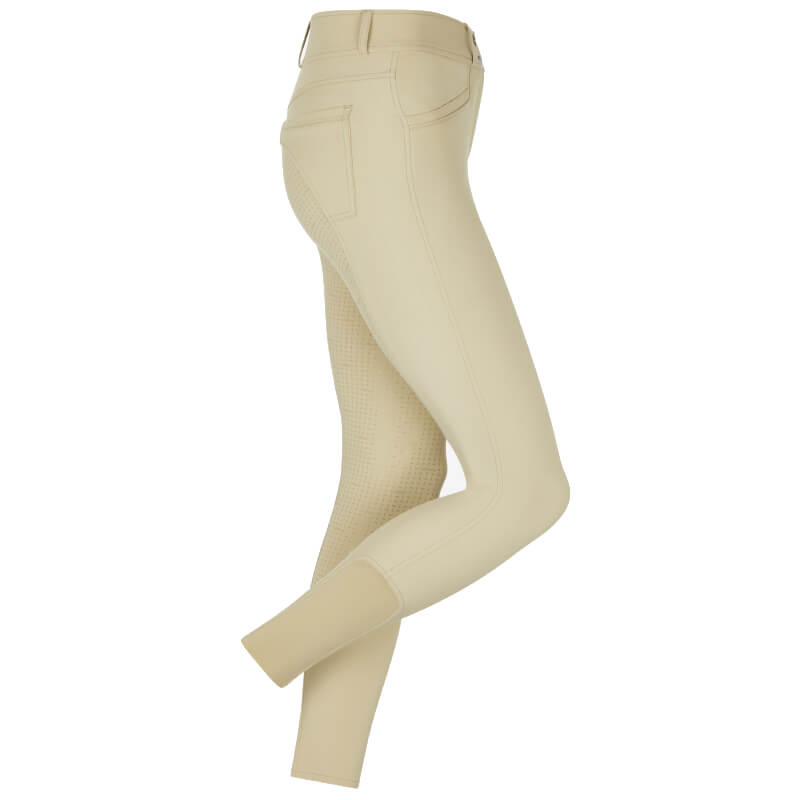 LeMieux Freya Pro Breeches Beige: high waist, full seat silicone grip, side view.