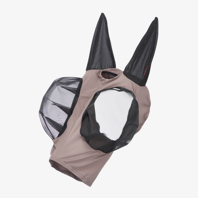 LeMieux Bug Relief Half Mask Walnut offers large ear and eye covers for UV protection.