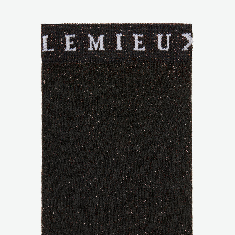 LeMieux Brilliance Competition Sock Espresso, featuring a white logo on the cuff, shown plainly.
