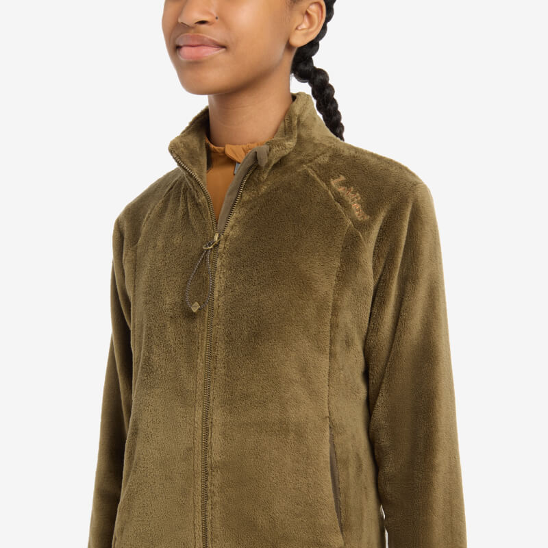 LeMieux Young Rider Libby Fleece Alpine, partially zipped, in olive, on a white background.