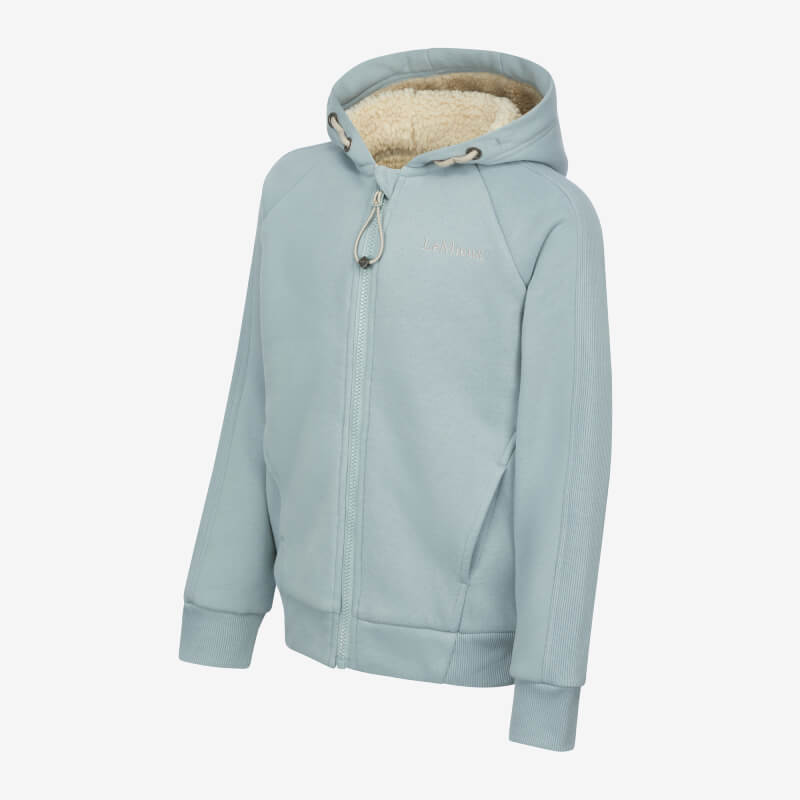 LeMieux Young Rider Hollie Lined Hoodie Glacier in light blue with cream fleece lining.