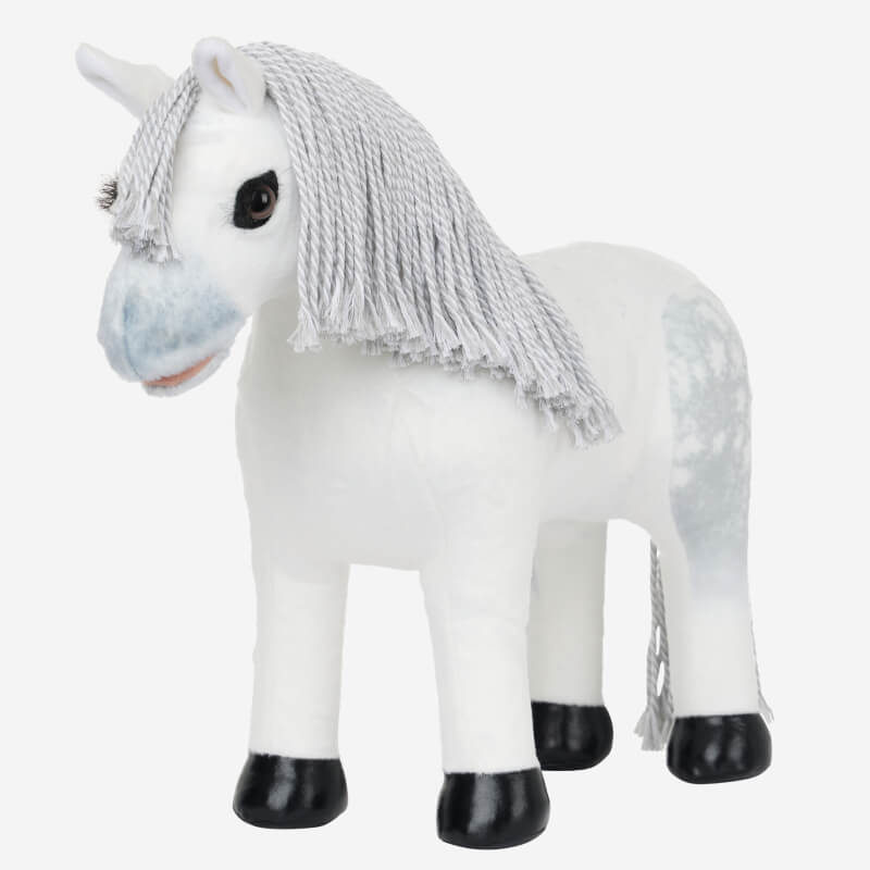 LeMieux Show Pony Coco White: a plush white horse with black saddle and decorative bridle.