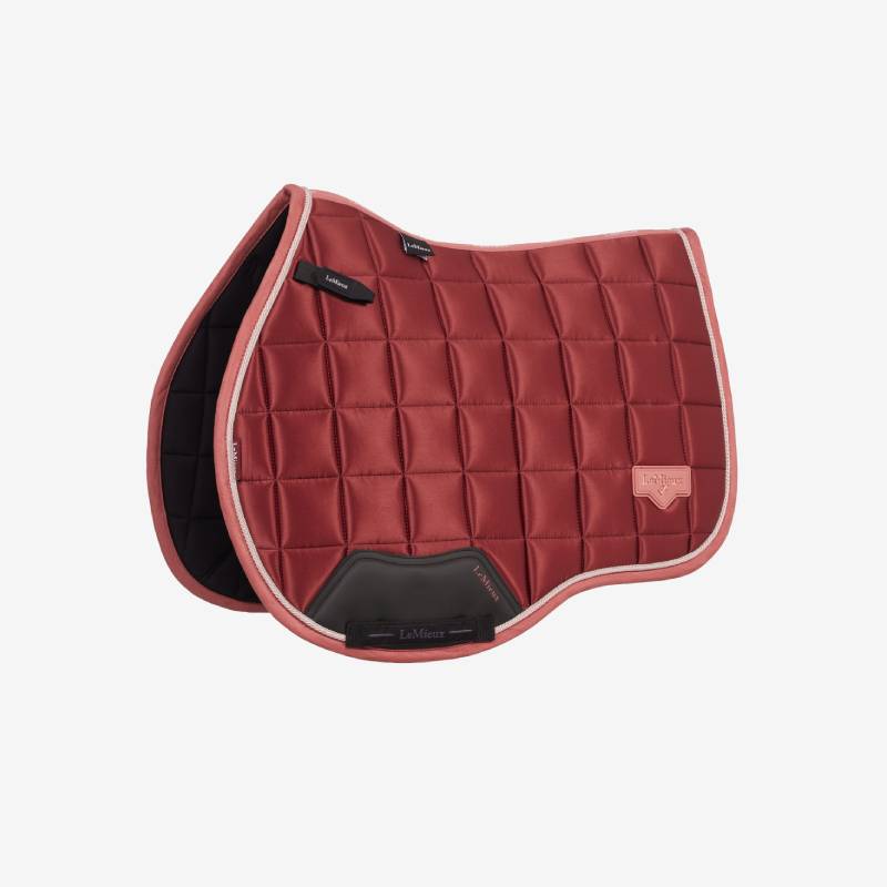 LeMieux Loire Classic GP Square saddle pad in Russet with black underside and pink trim.