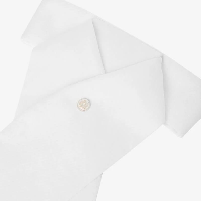 A folded LeMieux Classic Stock White with a small round logo on the white equestrian stock.