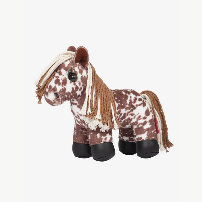 LeMieux Tiny Pony Montana: plush toy with brown and white spots, yarn mane, and black hooves.