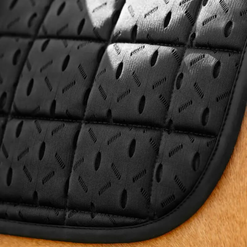 LeMieux 3D Mesh Self-Cool Eurojump Square Black saddle pad with a geometric quilted pattern.