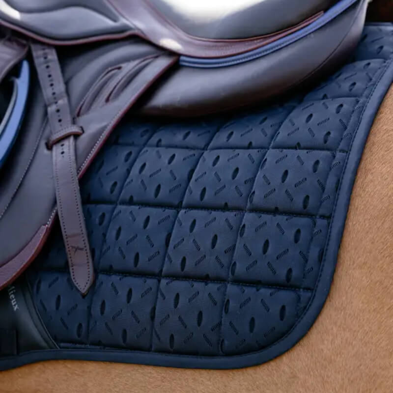 LeMieux 3D Mesh Self-Cool Eurojump Square Navy features geometric pattern and cooling fabric.