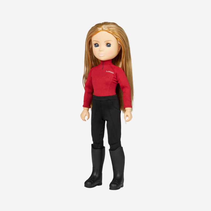 LeMieux Toy Rider Chloe doll with long blonde hair, red top, and black boots.
