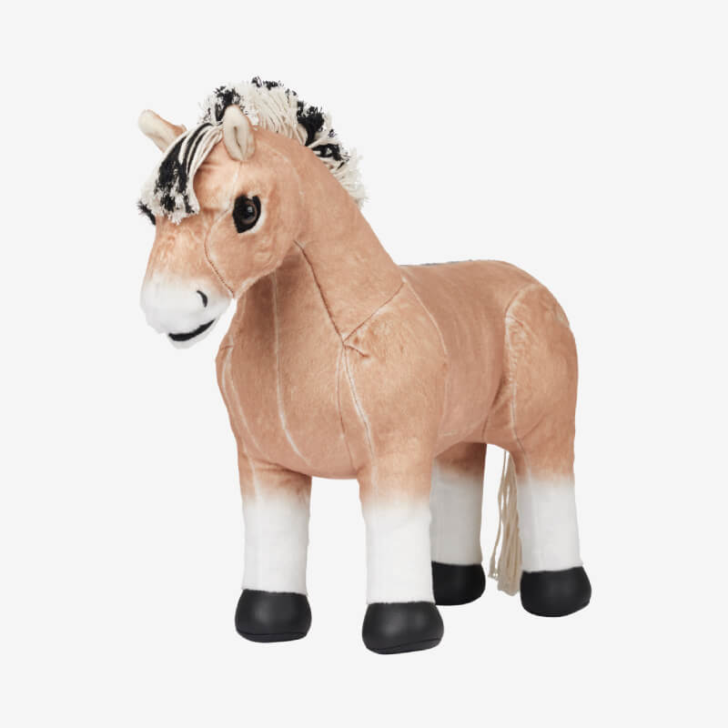 LeMieux Toy Pony Oskar: light brown plush horse with black hooves, white and black mane.
