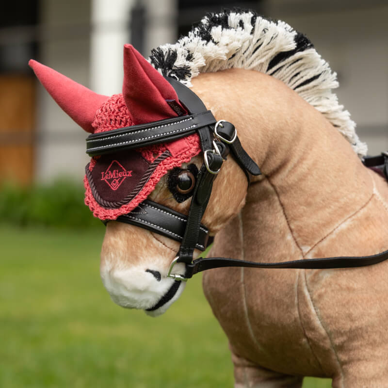 LeMieux Toy Pony Fly Hood Cranberry—stylish fly hood for LeMieux toy pony accessories.