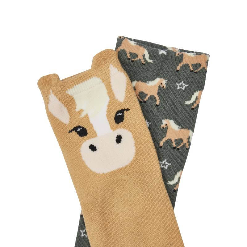 LeMieux Mini Cotton Character Socks Haflinger 2 Pack: horse and star designs in rosemary.
