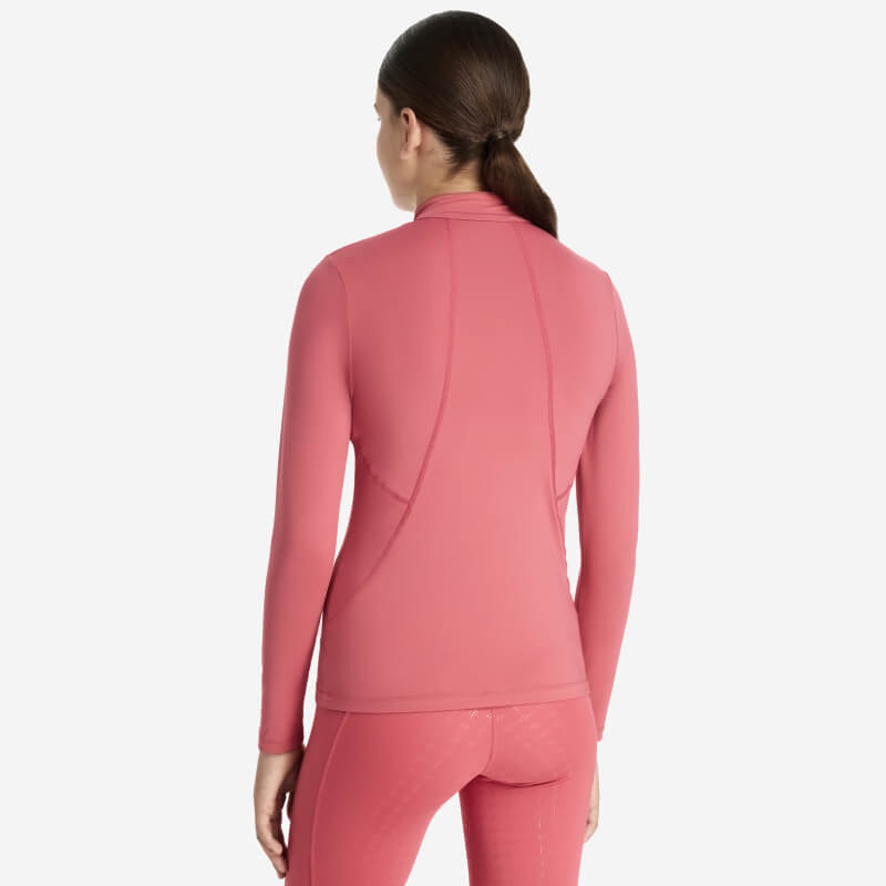 Woman in a LeMieux Young Rider Classique Baselayer Cranberry, back view on white background.
