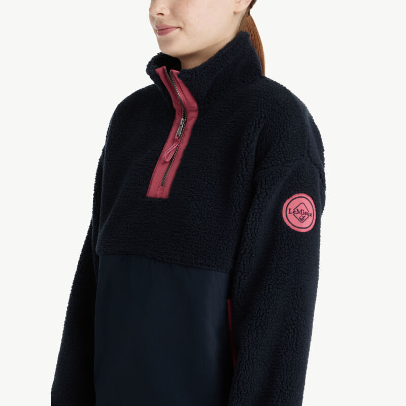 LeMieux Young Rider Tammy Teddy Fleece Navy with pink zipper and sleeve patch.