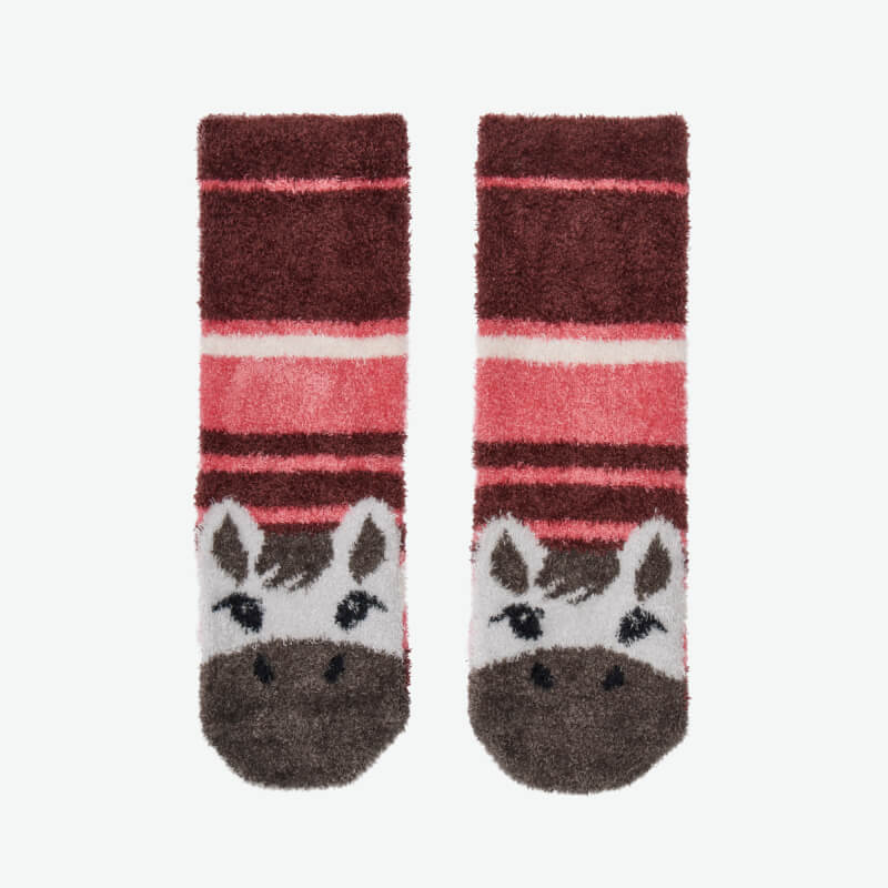 LeMieux Mini Fluffies Andalusian Pony Cranberry: Fuzzy striped socks with a cute pony face.