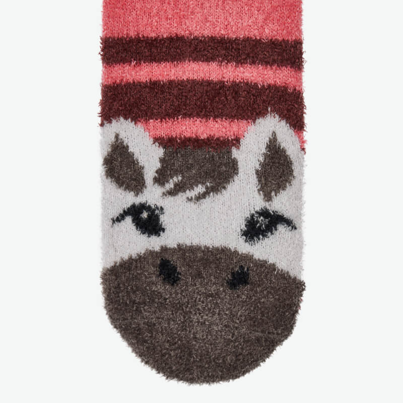 LeMieux Mini Fluffies: Cranberry socks with Andalusian pony face for cozy, stylish warmth.
