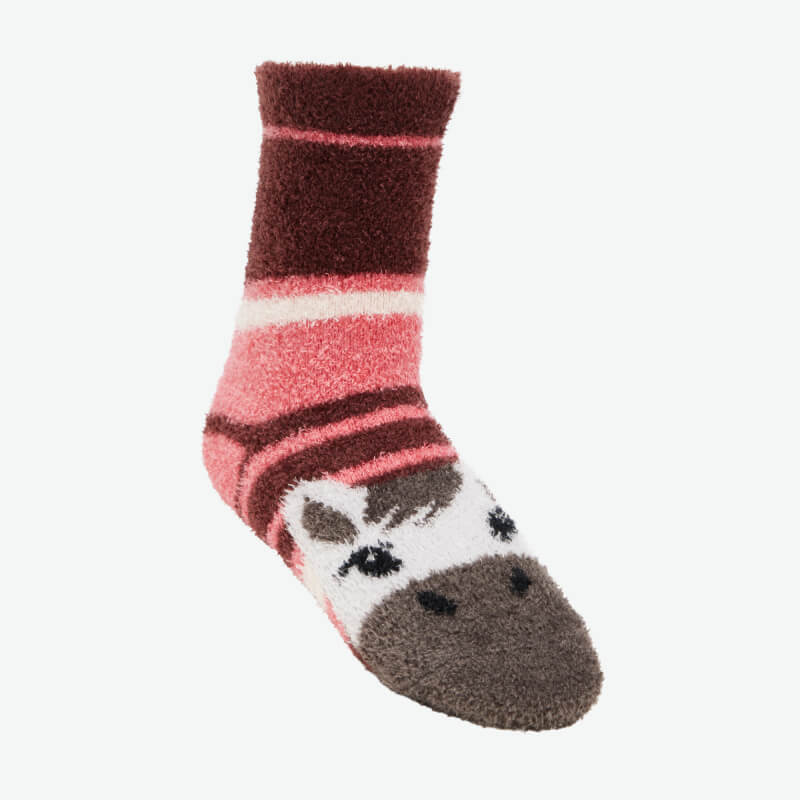 LeMieux Mini Fluffies Andalusian Pony socks—cute, cozy cranberry warmth for pony lovers.