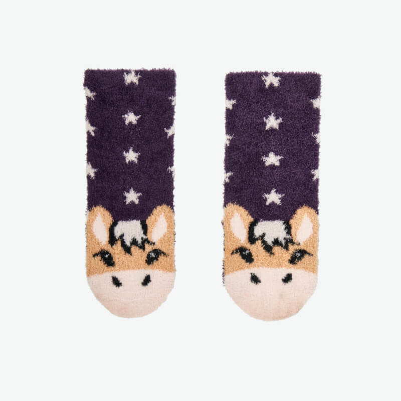 LeMieux Mini Fluffies Fjord Pony Juniper: cozy socks with cartoon pony face, by LeMieux.