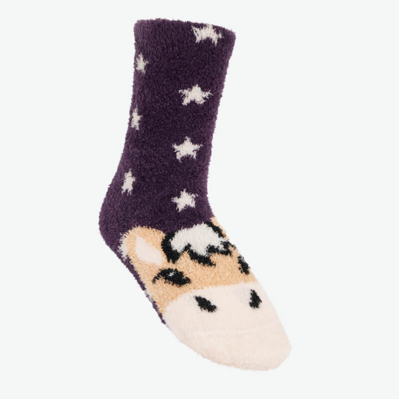 LeMieux Mini Fluffies Fjord Pony Juniper: cozy socks with cartoon pony face, by LeMieux.