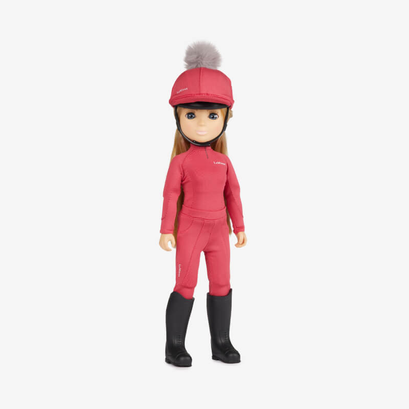 LeMieux Toy Rider Outfit Cranberry—red look with black boots and a red hat, by LeMieux.