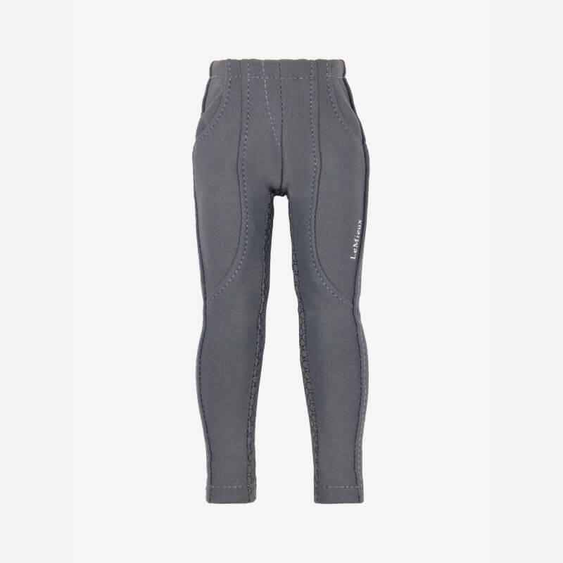 Ice blue children’s pants with decorative stitching, front pockets, and LeMieux logo.