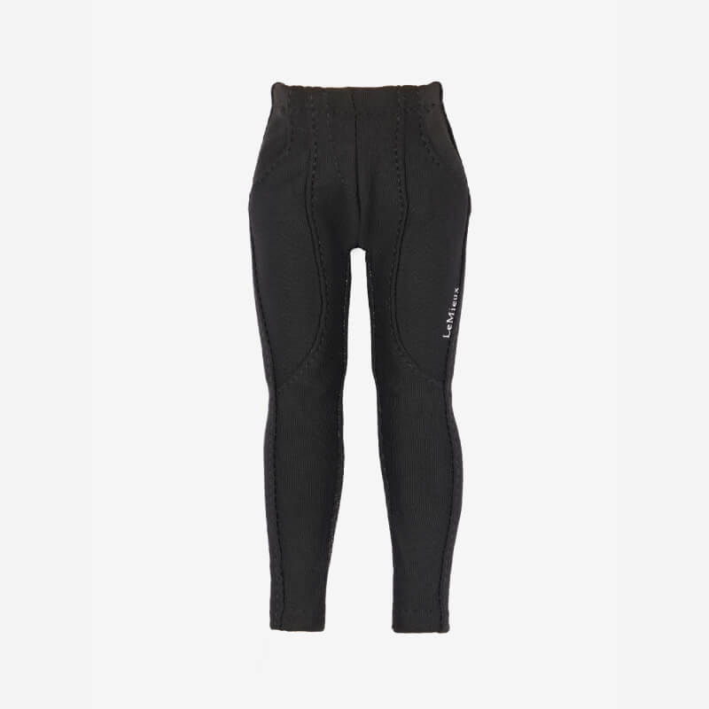LeMieux Toy Rider Outfit Chilli: Black leggings with seams and white LeMieux logo on left thigh.