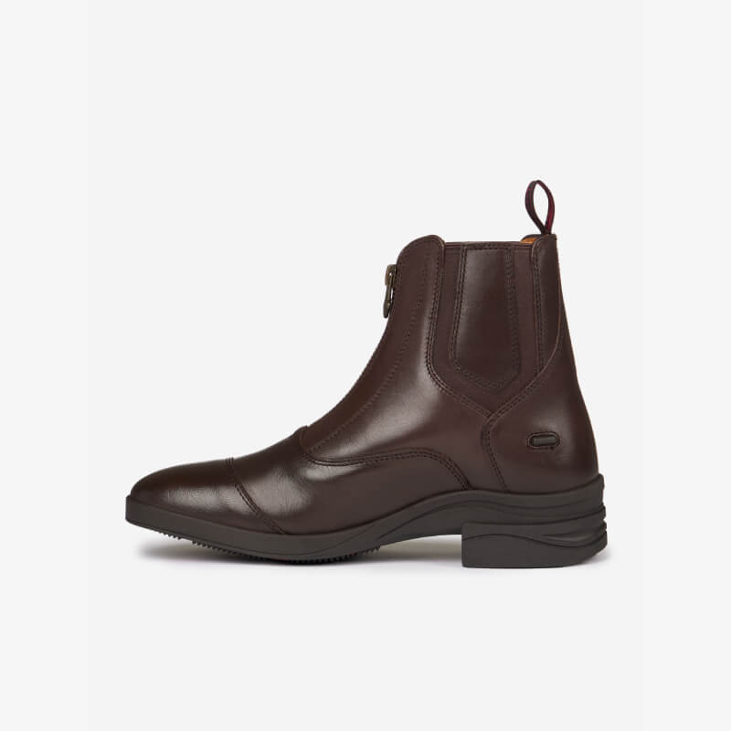 Side view of LeMieux Junior Zip Paddock Boot Brown, a kids riding boot with zipper and heel.