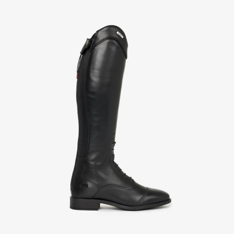 LeMieux Junior Field Riding Boot Black shown in side profile with zipper and lace detailing.