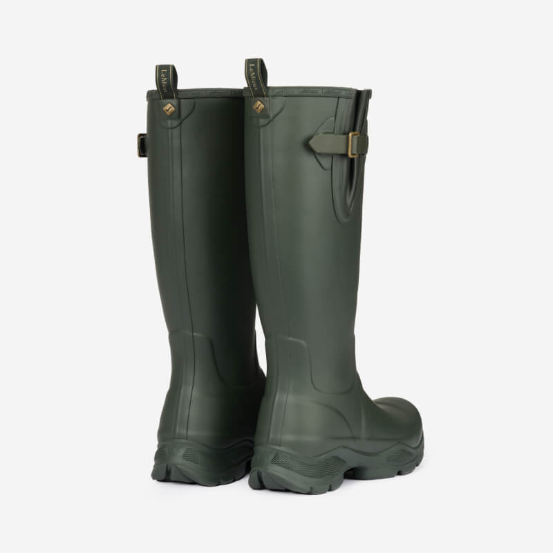 LeMieux Ultra Stride Wellington Boots Oak, shown from the back on a white background.