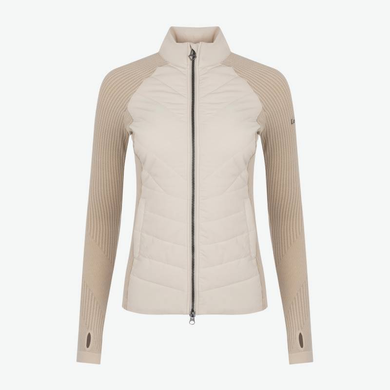 LeMieux Maddie Jacket Stone—a versatile hybrid with ribbed sleeves and thumb holes.