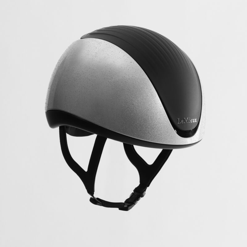 The LeMieux Vexa® Skull Helmet Silver features airflow ventilation and chin straps.