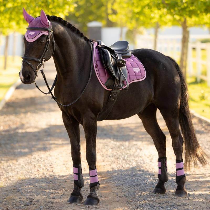 LeMieux Loire Classic GP Square Mallow: pink saddle pad, black underside, light pink trim.