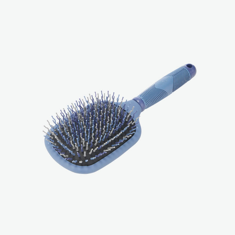 LeMieux Tangle Tidy Powder Blue paddle hairbrush with plastic bristles and textured handle.