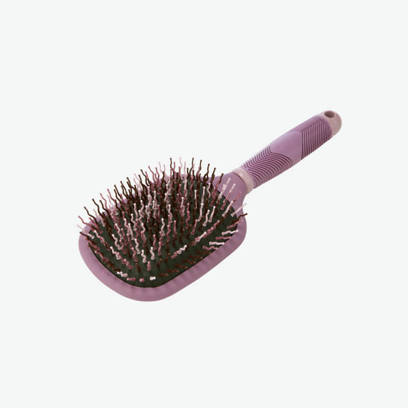 LeMieux Tangle Tidy Mallow detangling brush with pink textured handle and logo on the back.