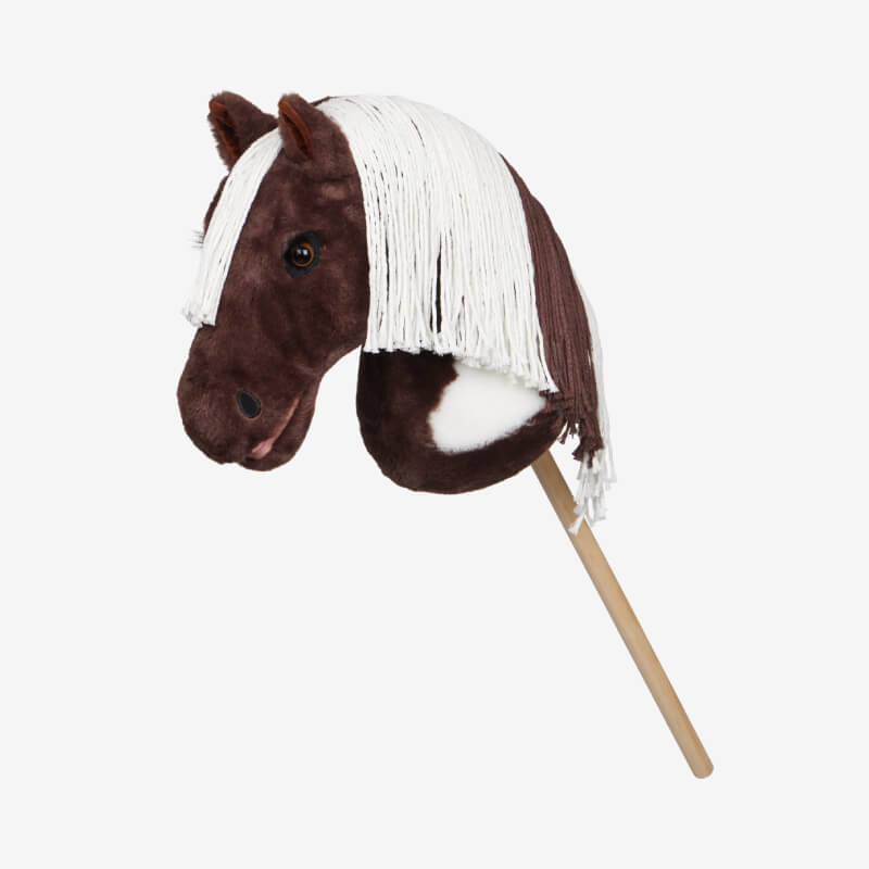 LeMieux Hobby Horse Dazzle: Plush brown and white horse with plaitable mane and wooden stick.