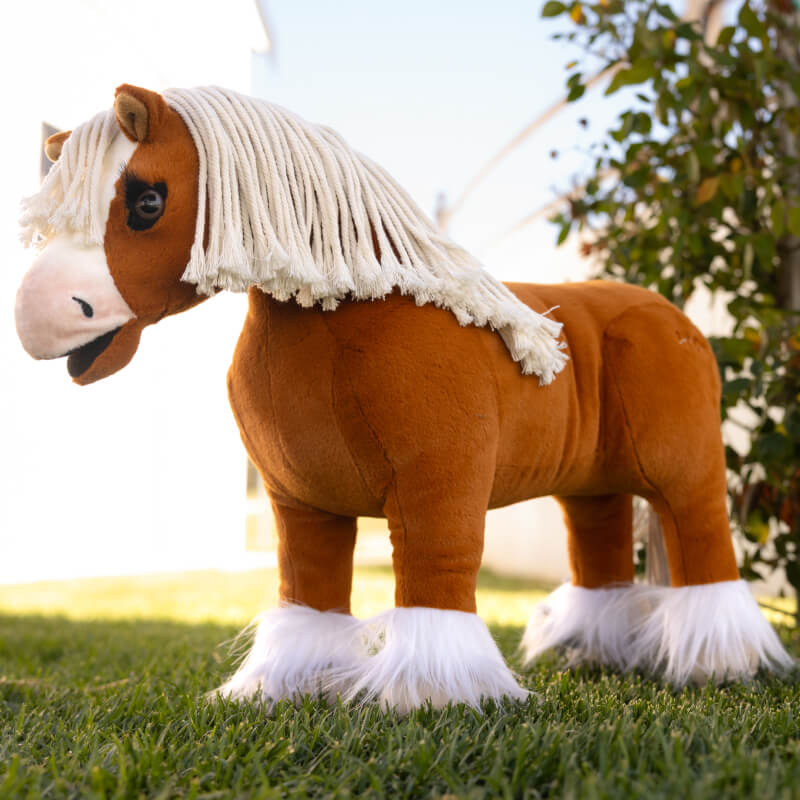 LeMieux Toy Pony Sundance: plush brown pony with white mane, tail & hooves for play.