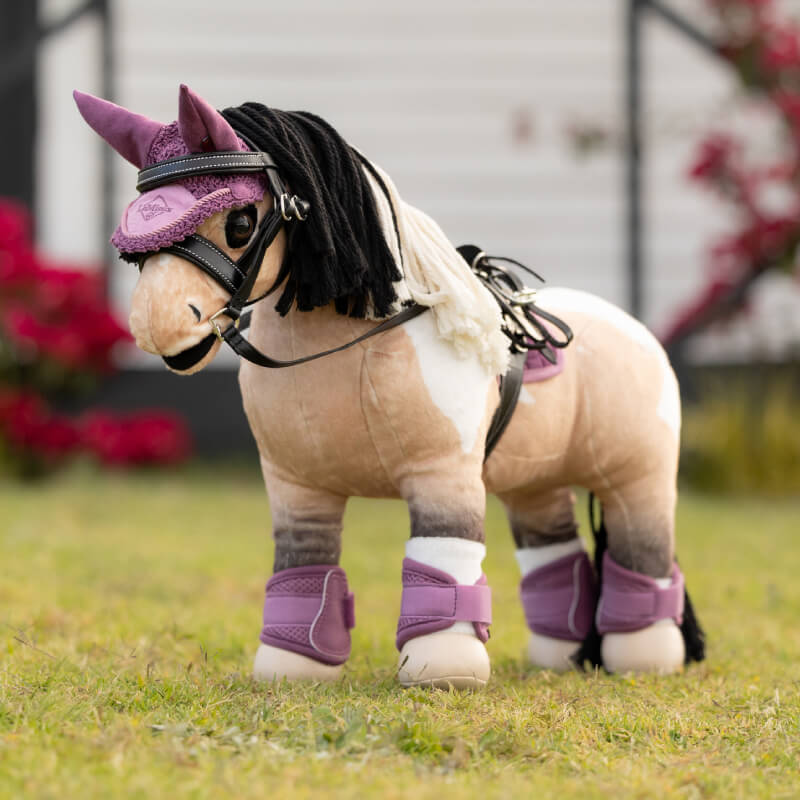 LeMieux Toy Pony Fly Hood Mallow: purple crochet with tall ears and front logo.
