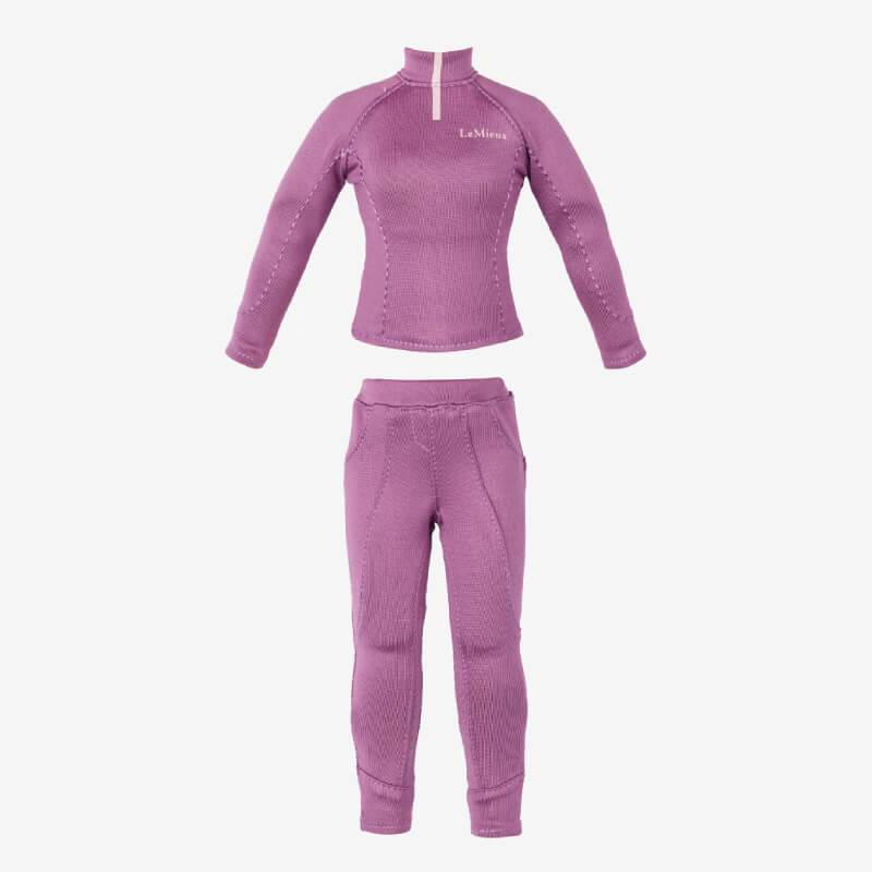 LeMieux Toy Rider Outfit Mallow: purple thermal long-sleeve top & pants set on white background.