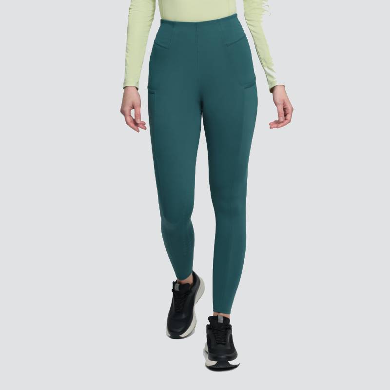 LeMieux Naomi Pull On Breech Jungle: teal, high-waisted, side pockets, subtle leg pattern.