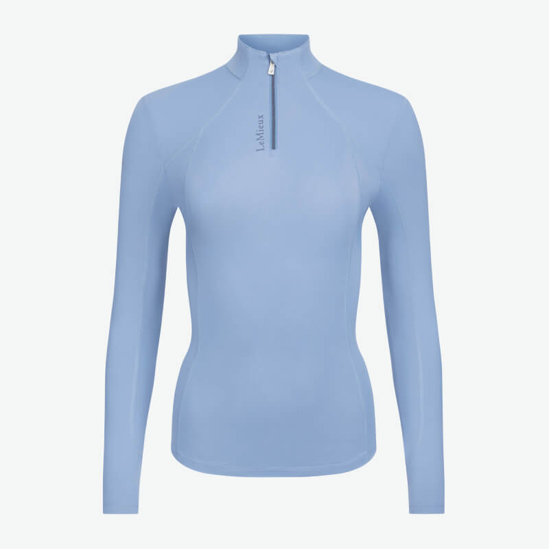 LeMieux Classique Baselayer Powder Blue—long sleeves, zip neck, UV protection.