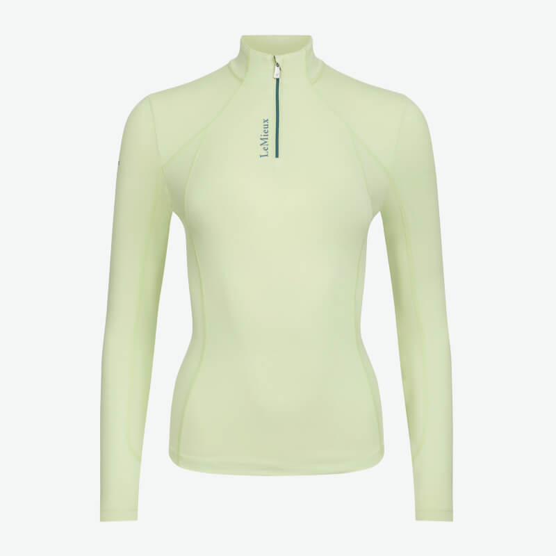Light green LeMieux Classique Baselayer Macaron with zip and logo, perfect for technical riding.