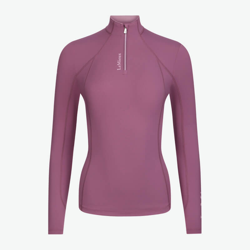 LeMieux Classique Baselayer Mallow, long sleeves, front zip, LAMOUR text on chest.