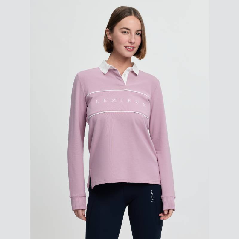 LeMieux Rochelle Rugby Shirt Fondant: light pink with white collar, cuffs, and chest logo.