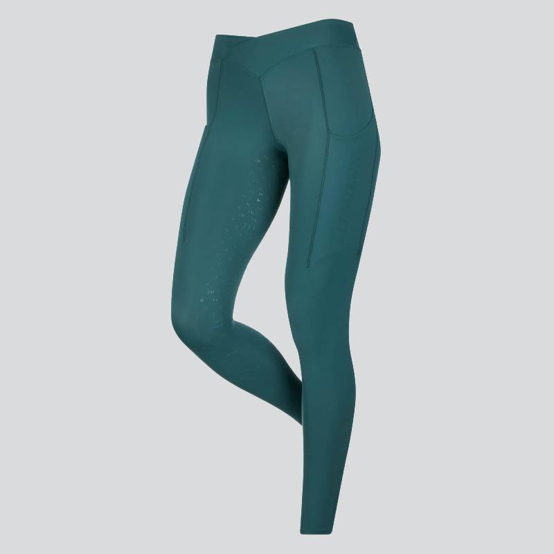LeMieux Simone Cross Over Half Seat Pull On Jungle leggings shown on a light grey background.