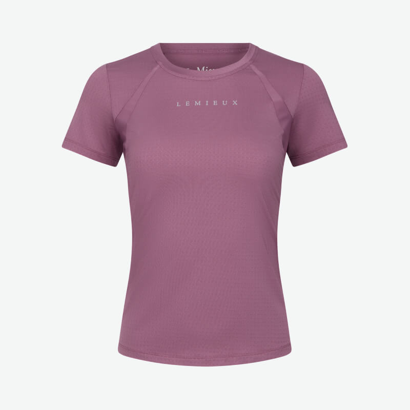 LeMieux Sports T-Shirt Mallow, moisture-wicking short-sleeve, text on chest, white background.