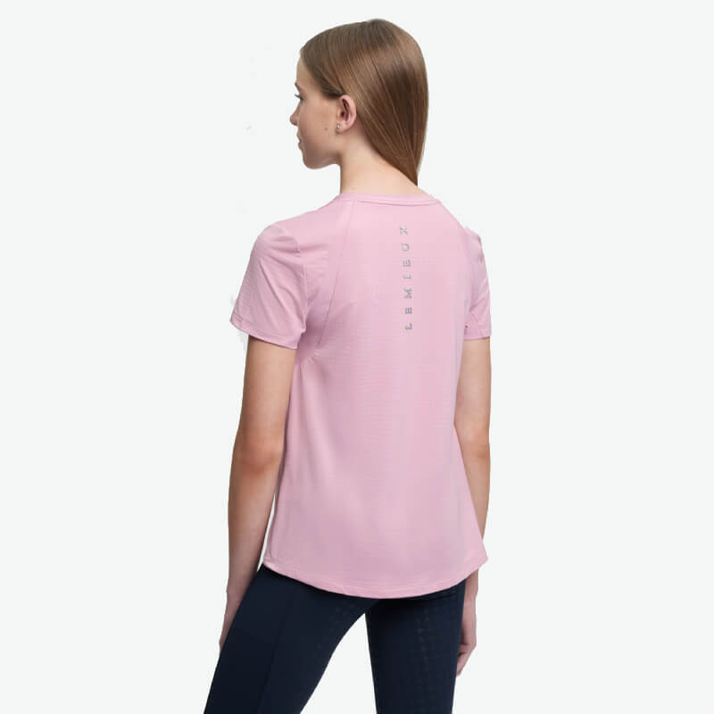 Woman in a Fondant LeMieux Young Rider Sports T-Shirt, back facing, on white background.
