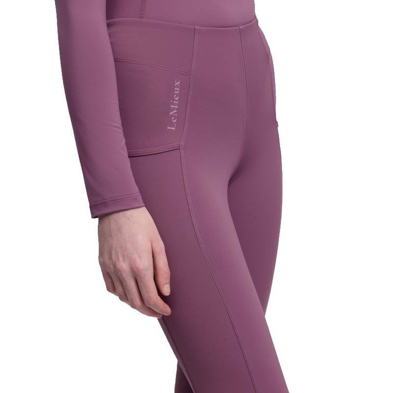 LeMieux Orla Pull On Breech in Mallow, with side pocket and hand resting by hip.